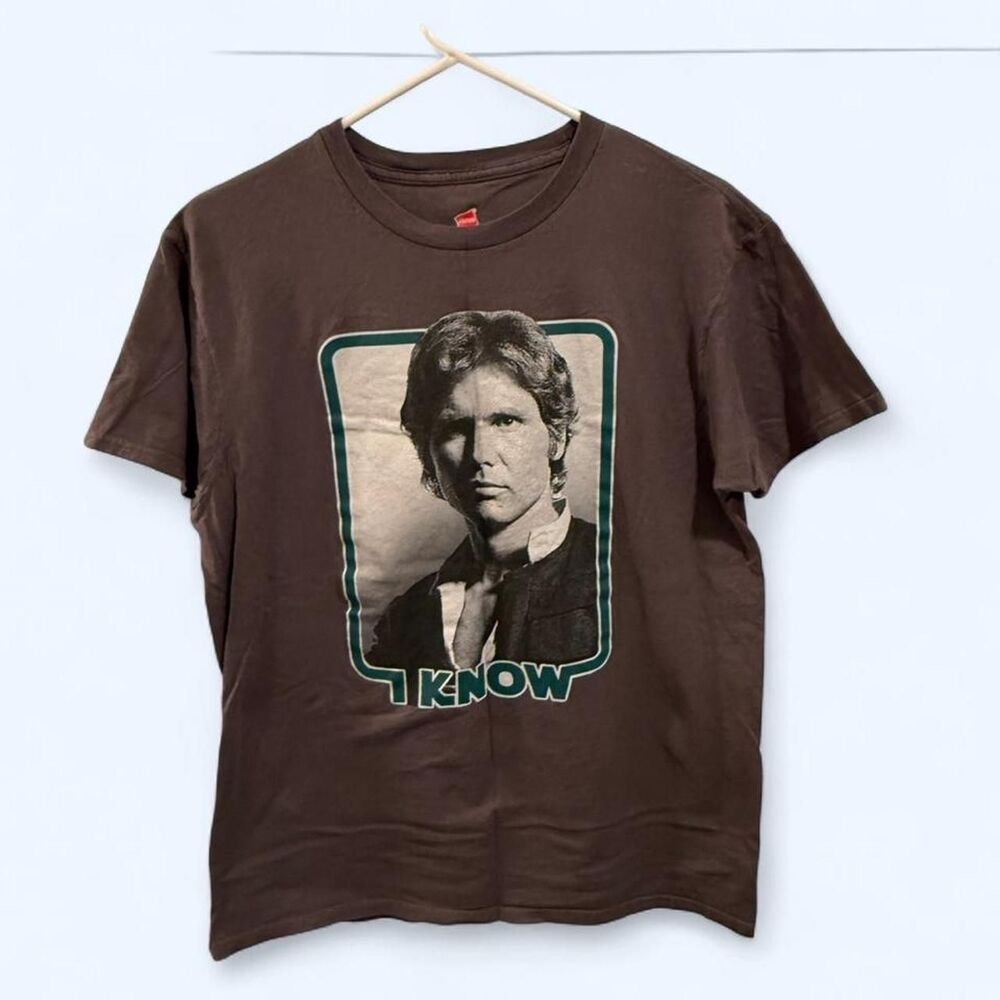 Authentic Disney park Star Wars Han Solo "I Know" brown t-shirt Size M
